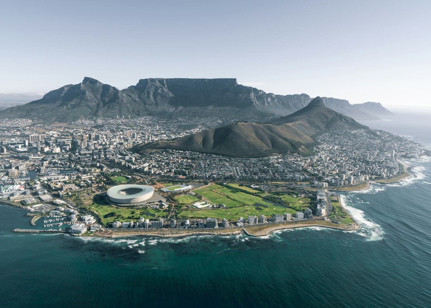 South African coastal city skyline at dusk